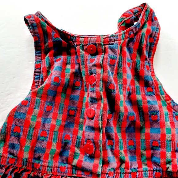 Vintage Girls Oshkosh Dress Jumper Apples Plaid Size 2T - Picture 2 of 12